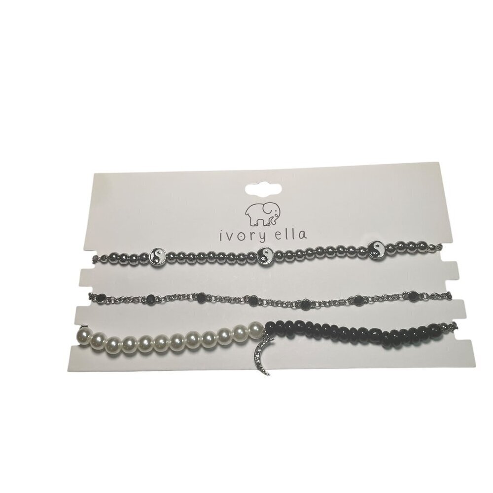 Ivory Ella Yin Yang & Moon Charm Beaded Bracelet Set NWT